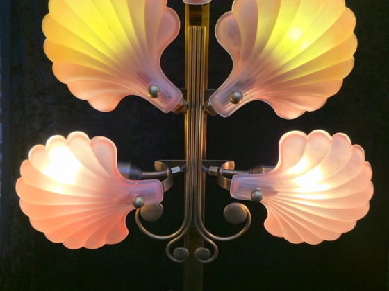 Image 1 of Lampadaire en laiton Deknudt, style Art déco, lampe en forme de coquillage