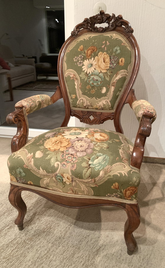 Image 1 of Sedia, poltrona, sedia imbottita, XIX secolo, Luigi Filippo, antica, rococò