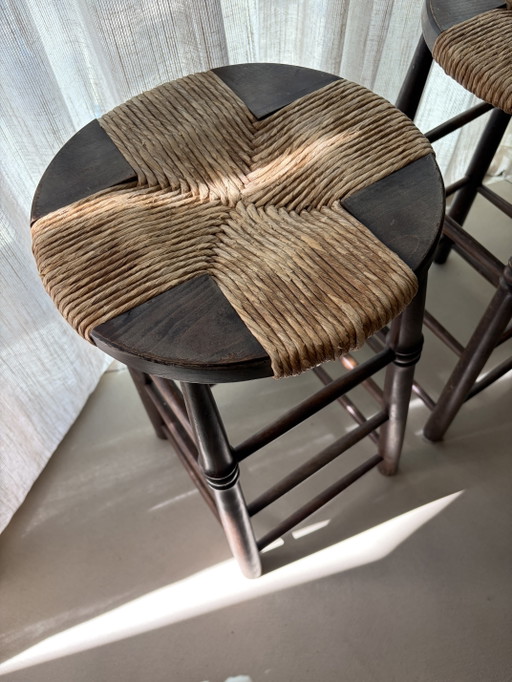 Due sgabelli da bar francesi in stile brutalista 🤎 – barkrukken, Rattan, Wood (photo 2 of 9)