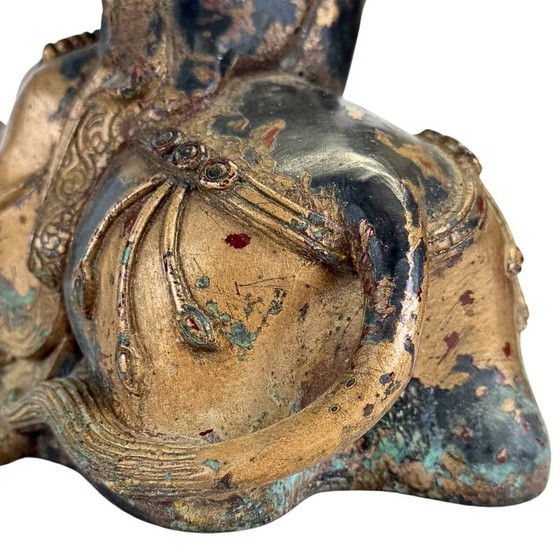 Arhat Statue, Gilded Dano Bronze, Himalayan – Buddhist Figure – Beeldhouwkunst (photo 11 of 16)