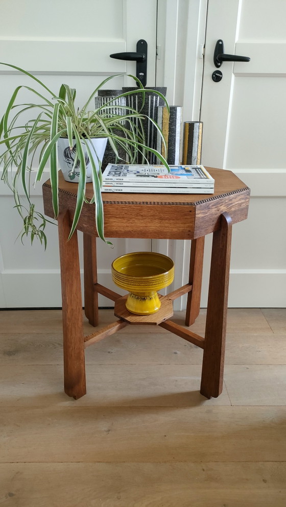 Image 1 of Table d'appoint Art Déco octogonale, table basse style Amsterdam School, table en chêne