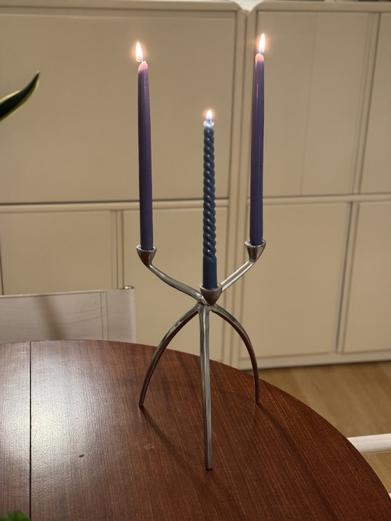 Image 1 of Vintage aluminium tripod kandelaar – space age stijl – jaren ’70