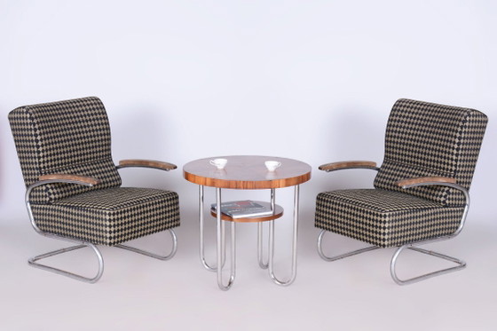 Set van twee gerestaureerde Bauhaus-fauteuils, van Vichr a Spol., chroom, Tsjechië, jaren 1930. – Textile (photo 6 of 12)