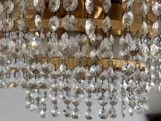 Vintage Getrapte Kristallen Plafondlamp – Messing & Kristal – Jaren 70 – Plafondlampen, Brass, Crystal (photo 5 of 12)