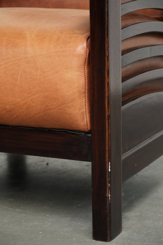 Comfortable and beautiful cognac-colored cowhide leather armchair in luxurious Art Deco design – Klassiek (photo 12 of 12)