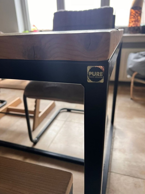 Image 1 of Pure Wood Design - Scaffolding Wood Table Black Frame with Bench 260cm