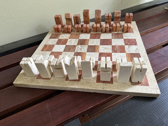 Design Chess Set in two-tone Travertine, Angelo Mangiarotti, Decorative Objects, Beige, Modern (photo 13 of 15)