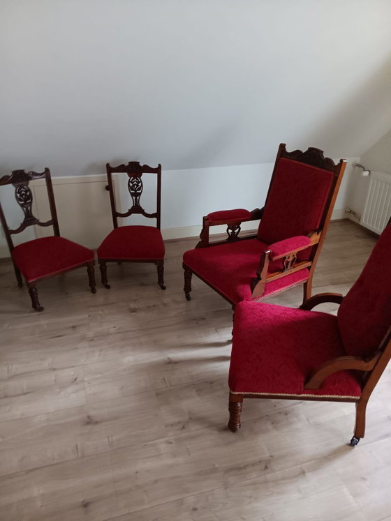 Antique Furniture Set From Approx. 1820-1840 – Benches, Textile (photo 2 of 5)