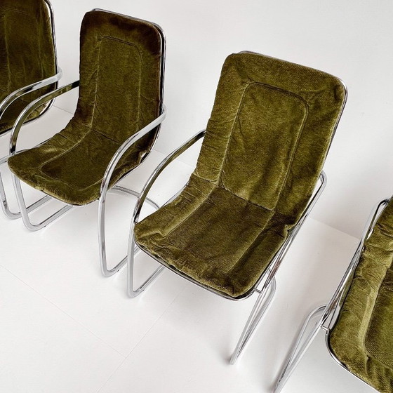 Image 1 of Juego de 4 sillas de alambre cromado diseñadas por Gastone Rinaldi para Rima, década de 1960.