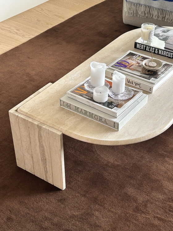 Image 1 of Vintage travertine teardrop coffee table, Italy 1970s