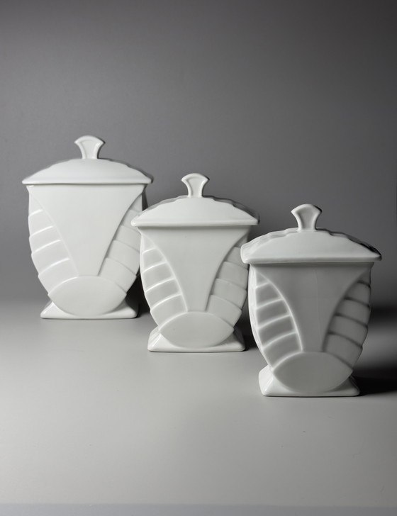 Image 1 of Set of Three Art Deco Porcelain Storage Jars