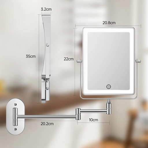 Rechargeable Maquillage Miroir avec LED Grossissant x10 pour Coiffeuse, Salle de Bain et Rasage, Mural Miroir avec eclairage, 36