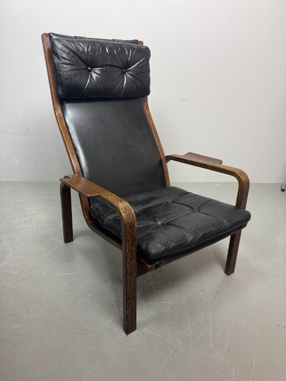 Image 1 of Poltrona lounge in pelle nera 'Lamino' modello P583 di design di metà secolo di Yngve Ekström per Swedese, Svezia, anni '60.
