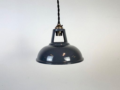 Vintage industriële grijs geschilderde plafondlamp, jaren 2000