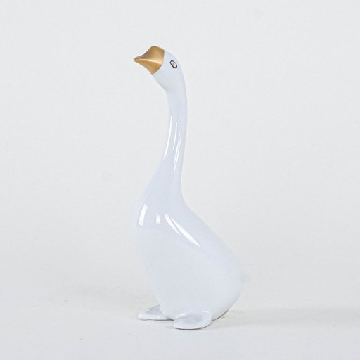 Figurine d'oie en porcelaine, design hongrois, années 1960, fabriquée par Holloháza