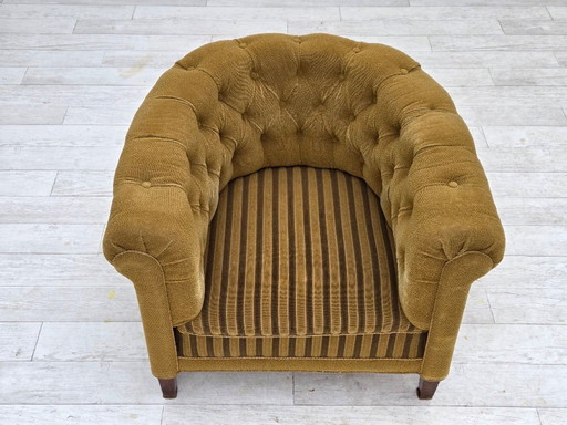 Anni '50, poltrona relax danese, mobili in lana verde, legno di frassino.