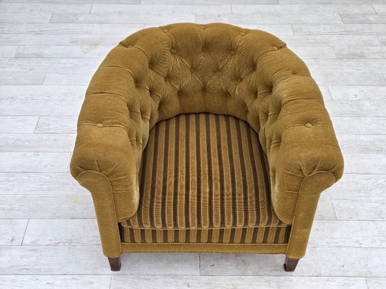 Image 1 of Dänischer Relaxsessel aus den 1950er Jahren, grüne Möbelwolle, Eschenholz.