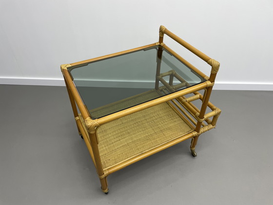 Image 1 of Chariot de service en bambou et rotin - 1970