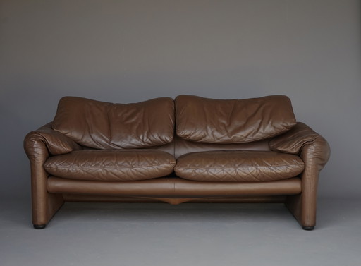 Leather Maralunga Sofa by Vico Magistretti for Cassina, 1973