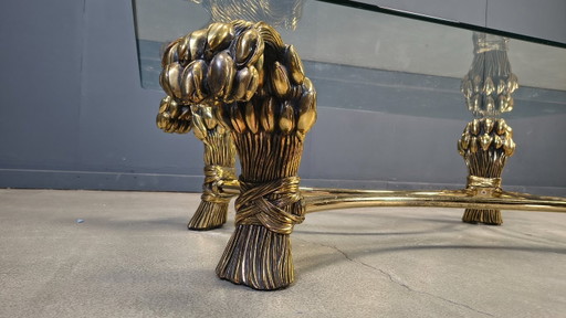 Table basse tulipe en laiton vintage, années 1970