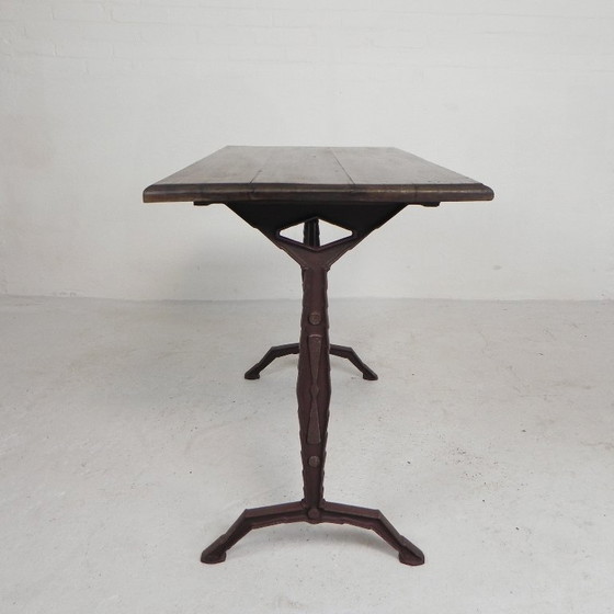 Image 1 of Bistro Table with Oak Top on Cast Iron Frame, 1930s