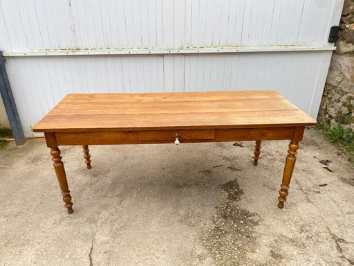 Sam solid oak farmhouse dining table with 1 drawer, circa 1950, 180x74cm