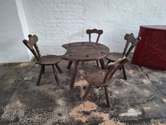 Image 1 of Brutalist Hand-Carved Horse-Shoe Shaped Gaming / Coffee Table 1960s