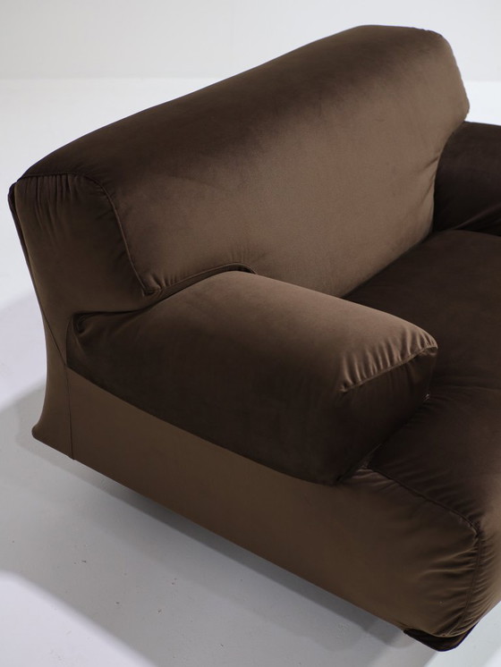 Image 1 of Cassina Fiandra Elements Sofa und Sessel, brauner Samt, 1970er Jahre