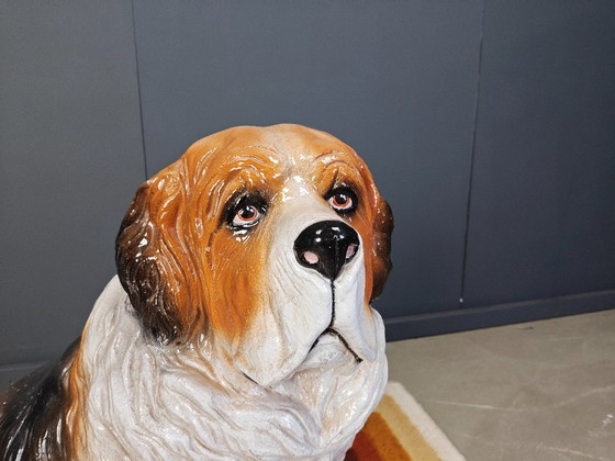 Image 1 of Sculpture de chien Saint-Bernard en terre cuite émaillée vintage grandeur nature, années 1960