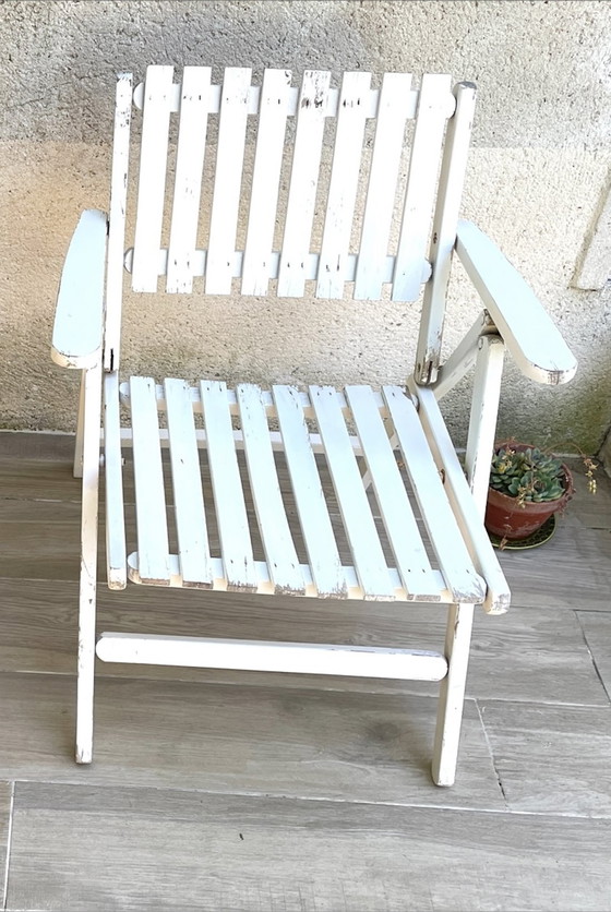 Image 1 of Vintage Wood Folding Garden Armchair by R.Gleizes France