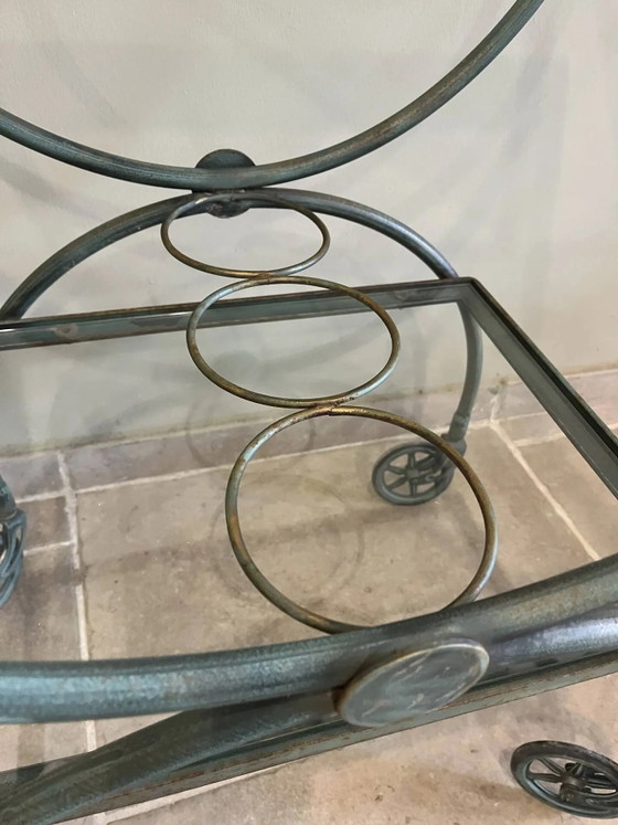 Patinated green-grey wrought iron dessert table – Bar carts, Glass, Art Nouveau (photo 8 of 16)
