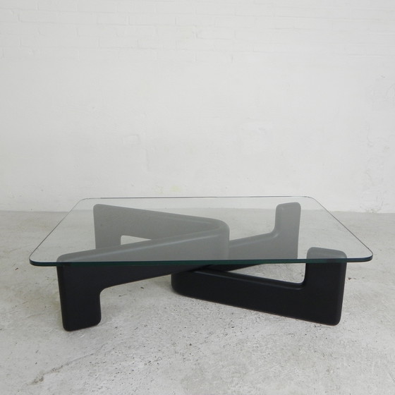 Image 1 of Table basse vintage avec base en bois noir organique, 1970