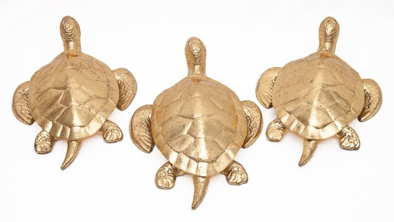 Set di 3 tartarughe portafortuna, Oggetti decorativi, Ottone, Oro, Dorato (foto 2 di 11)