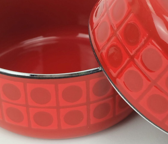 Image 1 of 2 ciotole e 1 piatto da portata silit rosso smalto metallo cromo motivo op art anni '70