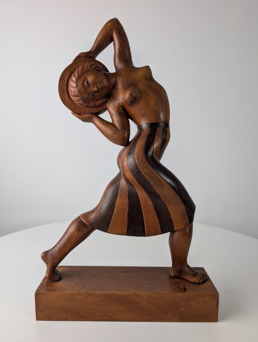 Sculpture en bois unique des années 1920 par Jens Jacob Nielsen Bregnoe, signée