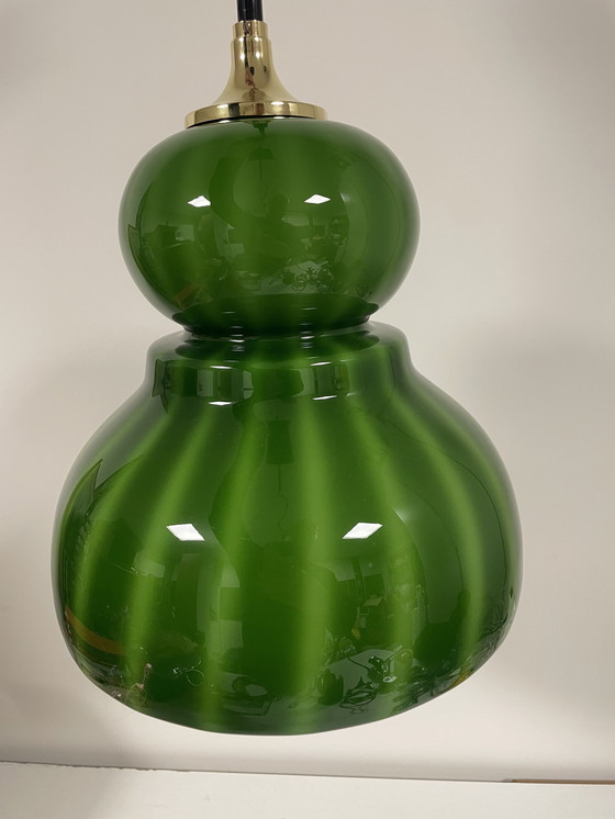 Image 1 of Rara lámpara colgante de cristal verde de Peill & Putzler de la década de 1960