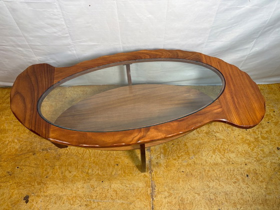 Image 1 of Mid-Century Retro Vintage Teak & Glass Coffee Table 1960  Organic Sculptural Frame • Danish / Scandinavian Design Influence  A s