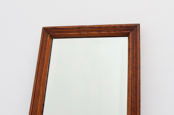 Image 1 of French art deco mirror with carved oak frame, ca. 1930s
