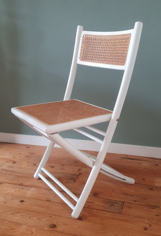 Image 1 of Set of 2 White Design folding chairs with cane / webbing upholstery