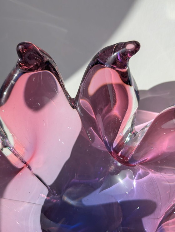 Image 1 of Grote asbak/zak tulp, paars en blauw, Murano Sommerso glas, Italië, 1970