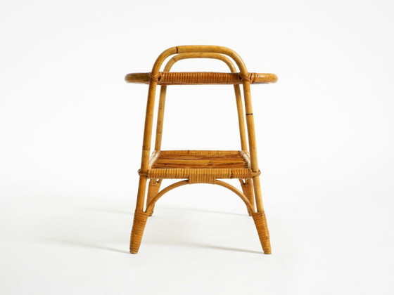Lovely Small Italian 1960s Bamboo Side Or Coffee Table With A Iced Glass Top, Side tables, Brown, Vintage (photo 7 of 21)