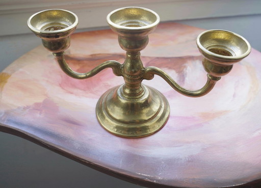 Solid Bronze Three-Armed Vintage Candelabra Candleholder, Antique Vintage Brass-Tone Classic Metal Candlestick Decor