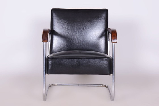 Set van twee gerestaureerde Bauhaus-fauteuils, chroom, beukenhout, rundleer, Tsjechisch, jaren 1930 – Leather (photo 4 of 12)