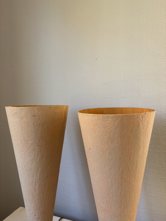 Image 1 of Vintage set of postmodern design sculptural plaster and fiberglass table lamps