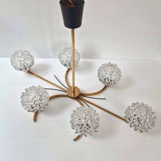 Image 1 of Vintage 1950s Arlus House Pendant Light in Gilded Brass, Metal & Glass