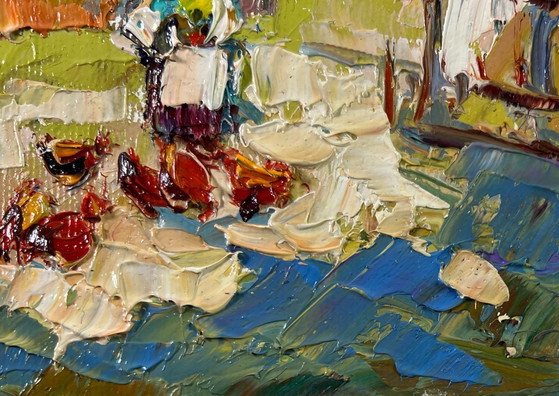 Image 1 of Original Oil Painting Summer Village Landscape Yard in August