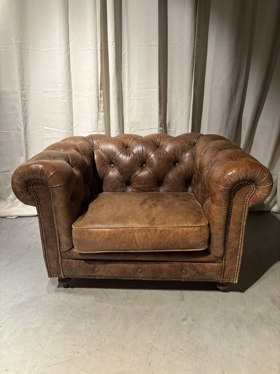 Image 1 of Divano Chesterfield 3 posti + poltrona xxl marrone cognac
