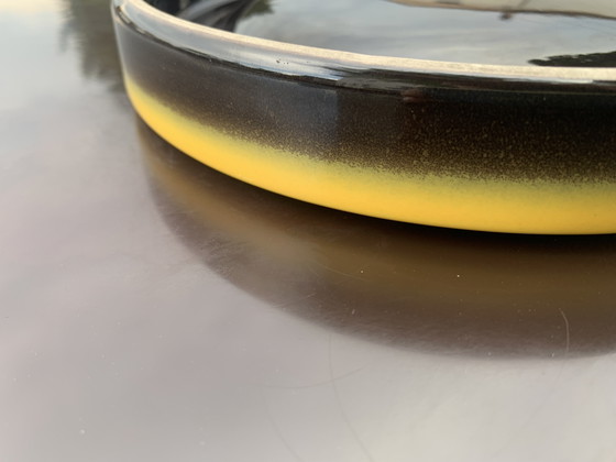 Image 1 of Large Vintage 1970s Round Ashtray, Ø 22 cm - Fat Lava Ceramic, Mustard Yellow and Brown - WGP
