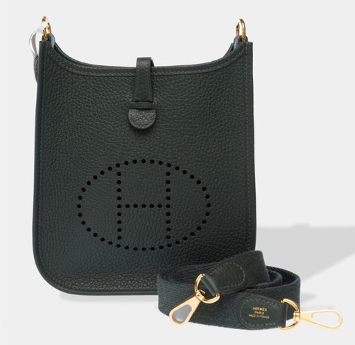 Borsa HERMES Mini Evelyne in cuoio verde - 103300