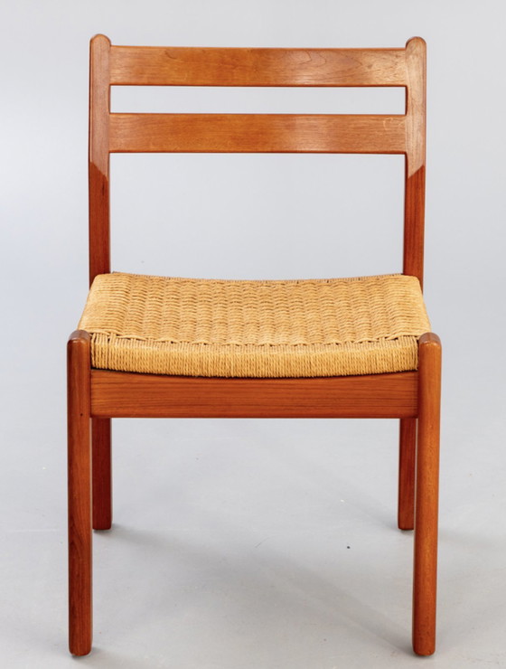 Image 1 of Serie von 6 Stühlen aus Teakholz und Korbgeflecht